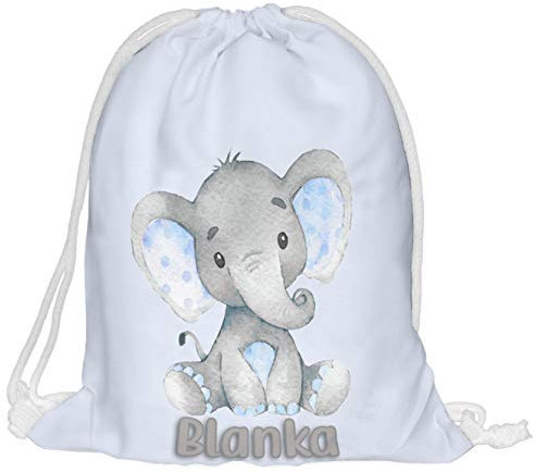 Kinder Turnbeutel mit Namen Beutel Fullprint Tasche Gymsac Jutebeutel Print Bag Fitness Blauer Elefant [010]