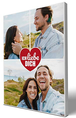 wandmotiv24 Leinwandbild 260 g/m ² - Foto-Collage mit 3 Fotos - Fotogeschenk Freund und Freundin zum Jahrestag - Kunstdruck Hochformat 60x80cm (BxH) - Ich Liebe Dich - M0026
