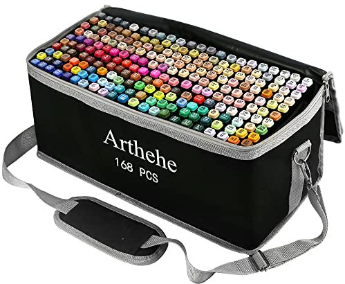 ARTHEHE 168 Couleurs Feutre Alcool Professionnel Feutre a Alcool Marqueurs de Dessin Twinmarkers(168 Stylos)