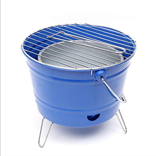 RYDZCLH Parrilla portátil para Barbacoa, Tipo Barril de carbón, pequeña Mini Parrilla al Aire Libre para Barbacoa al Aire Libre, Camping, Senderismo y Picnic, Regalos (Azul)