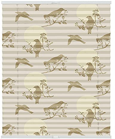Lichtblick Plissee Klemmfix mit Motiv, ohne Bohren, Verspannt, Blickdicht, Lichtdruchlässig, Made in Germany, Julia Schumacher, Moon Birds - Beige 70 x 130 cm (B x L)