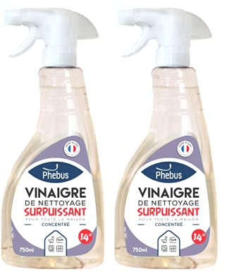 DSTOCK60-2 BOUTEILLES 0.75 L DE VINAIGRE BLANC ULTRA PUISSANT 14° (PHEBUS produit d’origine garantie) - DÉGRAISSE, DÉTARTRE, DÉSHERBE - MAISON et JARDINAGE