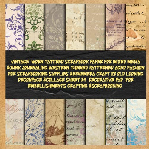 vintage worn tattred scrapbook paper for mixed media &junk journaling western themed patterned aged fashion for scrapbooking supplies &ephemera craft ... for embellishments crafting &scrapbooking