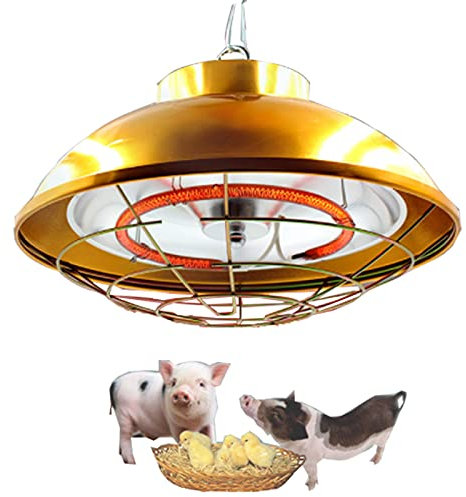 Wärmelampe Hühnerstall, Rotlichtlampe Wärmelampe für Tiere mit Lampenschirm Aus Aluminium und 2m Kette, Dimmbar Halogen-Heizlampe für Küken Haustier Vieh, Ideal zum Warmhalten im Winter