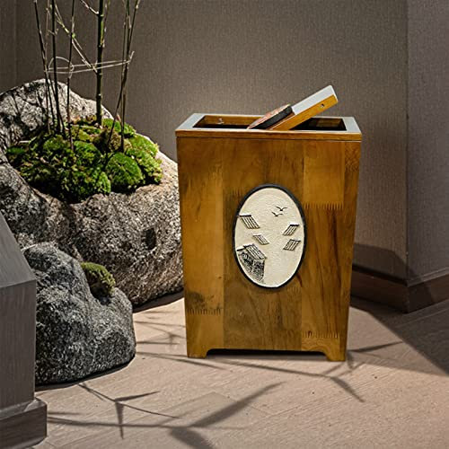 DRSFF Cubo de la Basura de Madera - Tamaño Grande Residuos Cesta de Papel para el Dormitorio, Cocina, Cuarto de baño o de Oficina - Basura China con la Tapa - Versátil Papelera de basuras y desechos