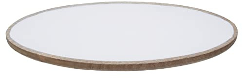 Premier Housewares Round Large Serving Dish for Kitchen/Sustainable Eco-Friendly Wooden Tray For Serving Food/White Finish Wooden Trays for Serving W36 x D16 x H2cm