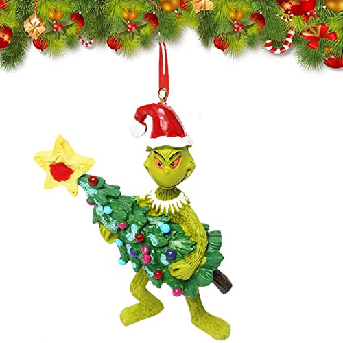 FEWB Hängende Ornament Weihnachtsbaum Dekorationen Anhänger Weihnachtsdekorationen Einzigartige lustige Harz Grün G-rinch Xmas Decor für Zuhause Urlaub Party