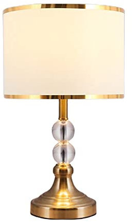 Mengjay Tischlampe Nachttischlampe hoch 47cm Lichtdekoration Tischleuchte mit Stoff Schirm Kristall Metall Lampenfuß für Schlafzimmer Wohnzimmer Schreibtischlampe moderne (Gold)