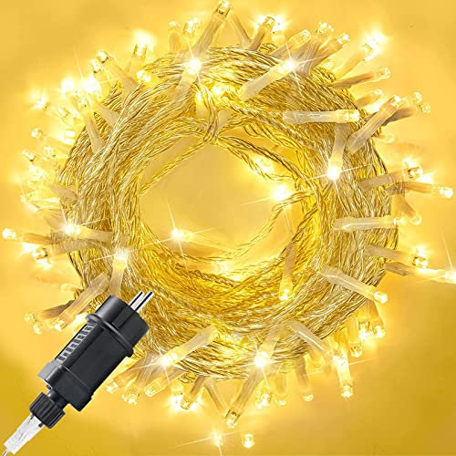 Lichterkette außen 30m 300er LED Lichterkette Weihnachtsbaum Strombetrieben (31V) mit Timer, Speicherfunktion, 8 Modi, IP44 Wasserdicht für Weihnachten Partys Hochzeit Halloween Garten, Warmweiß