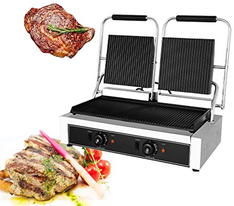 Piastra per Griglia Elettrica Professionale, Alloggiamento in Acciaio Inox, Griglia Commerciale e Professionale, con Superficie Liscia, per Grigliare Carne, Bistecche, Hamburger o Friggere Uova,813