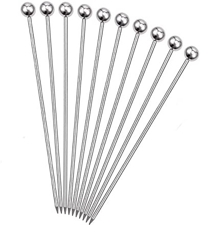 Cocktail Picks,10 pcs Stainless Steel Cocktail Sticks Reusabl Toothpicks Martini Olive Skewers Metal Drinks Skewers for Cocktail Party Barbeque Snacks Picnic Sandwich