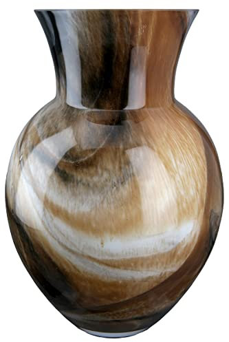 GILDE Glas Vase Draga - Dekovase Blumenvase Höhe 26 cm braun schwarz Mamor Optik - europäische Herstellung