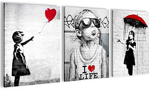 Novart FERTIG ZUM AUFHÄNGEN - Wandbilder Set Banksy - Collage XXL Wohnzimmer N003135a, 30x40 cm - 3Bilder
