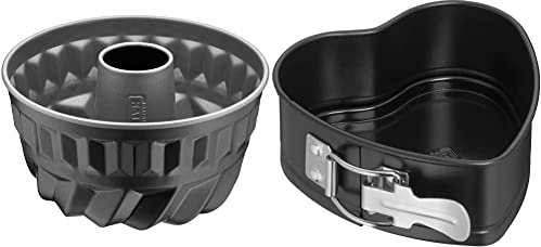 ORIGINAL KAISER Inspiration Gugelhupfform Mini 16cm, Gugelhupf Backform klein rund, 16.8 x 9.4 x 16.8 cm & Inspiration Mini Herzbackform 11 cm, Herz Springform klein, 28 x 28 x 13 cm