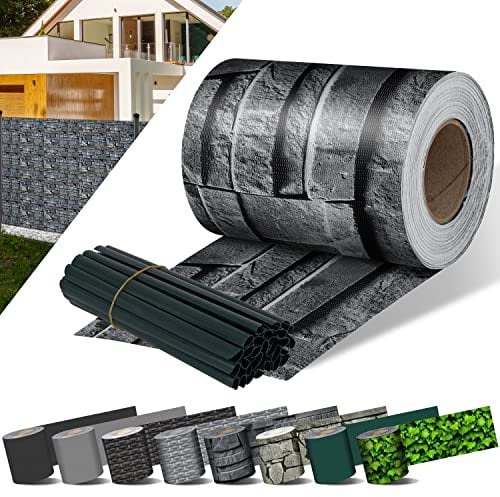 KESSER® Franja Privacidad PVC Rollo Valla Opaca Doble Varilla 70 m x 19cm | 60 Clips Fijación | Resistente a la Intemperie y al Viento | Lámina Opaca Valla Jardín Cercado, Antracita Pizarra