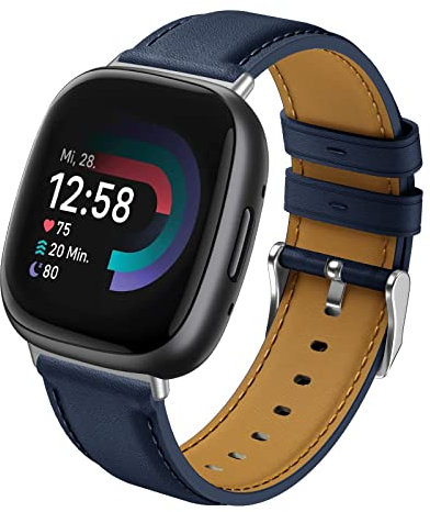 Syxinn Leder Armband Kompatibel mit Fitbit Versa 4/3, Sense/Sense 2 - Weiches Lederband Ersatz Uhrenarmband für Damen und Herren