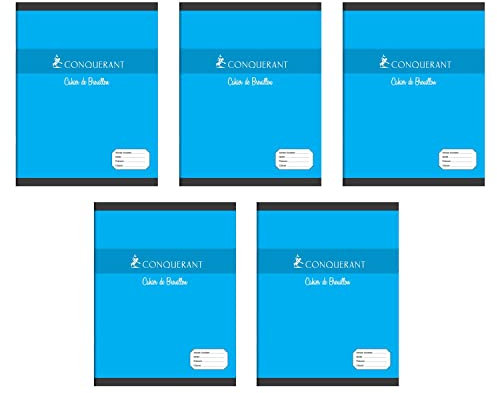 CONQUÉRANT Lot de 5 Cahiers de brouillon 17x22cm 96 Pages 56g grands carreaux bleu