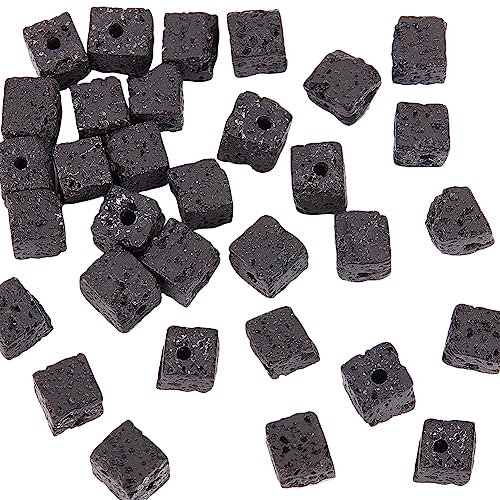 OLYCRAFT Ungefähr 60 Stück 6x6 mm Natürliche Lavaperlen Schwarzer Würfel Lavaperlen Quadratische Lavaperlen Schwarze Chakra Perlen Rund Edelsteinperlen Für Armbänder Schmuckherstellung