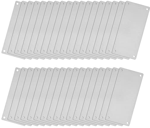 QUARKZMAN 35 Stück Leere Metall Karten 50x22x0.4mm, Silber Metallkarte Edelstahl Platte mit 4 Loch 3mm Durchmesser für Klingelschild Visitenkarten Namensschilder Briefkasten Türschilder