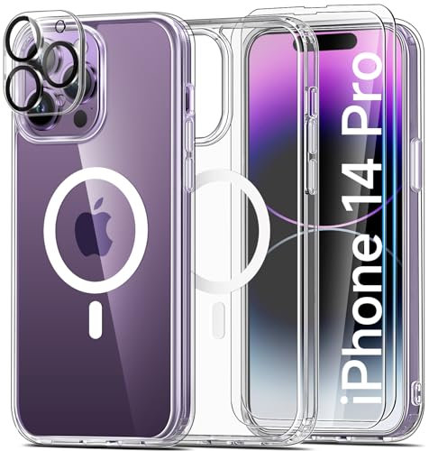 Mootobo Super Magnetic Designed for iPhone 14 Pro Case, Compatible with MagSafe Accessories, Smooth Back Grippy Edge Military Grade Protective Slim Case for iPhone 14 Pro 6.1 inch - Clear