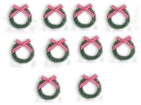 LUMoony Mini Weihnachtskranz Künstliche 10Pcs Mini Weihnachtskranz Miniatur Kranz mit Schleifen Dekokranz Adventskranz Weihnachtsschmuck DIY Puppenhaus Zubehör Weihnachten Haustür Dekoration