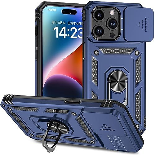 Hitaoyou for iPhone 15 Pro Case, iPhone 15 Pro Case with Camera Cover & Kickstand Military Grade Shockproof Heavy Duty Protective with Magnetic Car Mount Holder Case for iPhone 15 Pro 6.1 Blue
