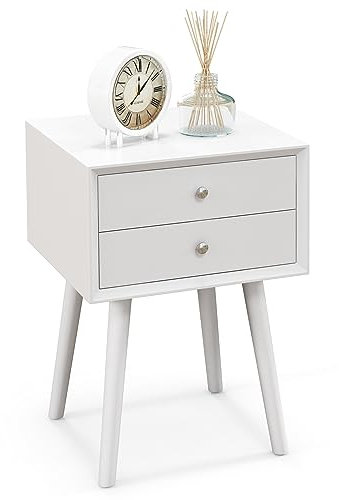 RELAX4LIFE Nachttisch mit 2 Schubladen, Nachtschrank aus Holz, 40 x 40 x 59,5 cm, Nachtkommode, Beistelltisch, Couchtisch, Sofatisch, für Schlafzimmer, Wohnzimmer (Weiß)