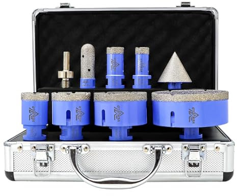Diamant Fliesenbohrer Set 9tlg. - 20/25/35/50/68/100mm Diamantbohrer Lochsäge, 20mm Fingerfräser, 50mm Fasenbohrer, Sechskantschaft-Adapter für Porzellan Fliesen Keramik Granit Marmor Dekton