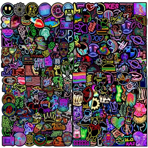 200 Sheets Waterproof Neon Graffiti Sticker Set, Cartoon Stickers, Easy to Apply, Suitable for Teenagers, Suitable for Laptops, Mobile Phones, Suitcases, Bicycles, Etc.