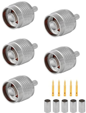 Vecys 5PCS N Männliche Steckverbinder 50 ohm N Männliche Crimp RF Koaxialstecker N Männliche Stecker Adapter für RG58 VLMR195 RG142 RG400 Low Loss Koaxialkabel