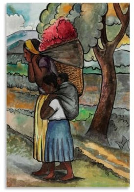 Diego Rivera berühmte Malerwerke (Blumenverkäufer) Wandbilder Druck Poster Gemälde auf Leinwand Wandkunst Scroll Bild Druck Wohnzimmer Wände Dekor Häuser 60 x 90 cm