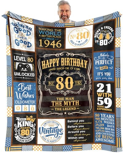 VXDRZGT Decke zum 80. Geburtstag, 152,4 x 127,7 cm – Geschenk für Männer, Geschenk von 1945, für 80-jährigen Mann