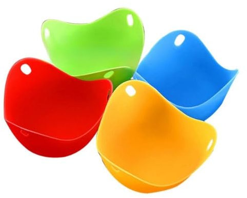 Silicone Egg Poaching Pods, 4 Pack by Bakee UK, Non-Stick Egg Poacher for Microwave or Pan Use, Dishwasher Safe and BPA-Free Silicone Poaching Cups