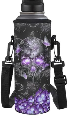 HUGS IDEA Porte-bouteille isotherme en néoprène pour garçons et filles - Motif tête de mort - Violet