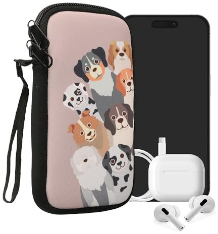 kwmobile Handytasche für Smartphones M - 5,5 - Neopren Handy Tasche Hülle Cover Case Schutzhülle - Lustige Hunde Braun Weiß Taupe - 15,2 x 8,3 cm Innenmaße