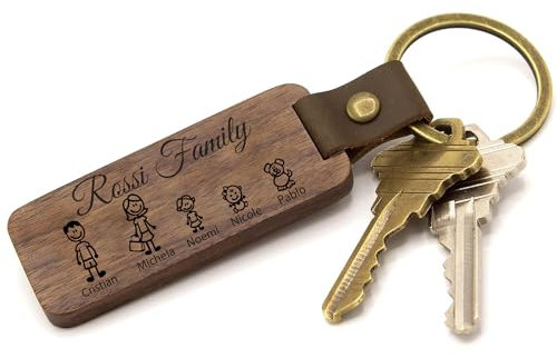 Stileitaliano portachiavi personalizzato Family personalizzabile con personaggi nomi famiglia per Famiglie idea regalo (Legno Noce)