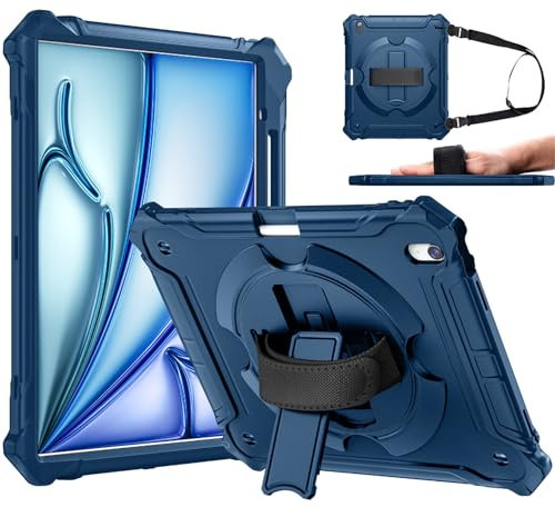 ZtotopCases Funda para iPad Air 13 2024, iPad Air 13 Pulgadas, Funda Protectora Completa A Prueba De Golpes con Soporte para BolíGrafo, Correa De Transporte, Correa Giratoria De 360° Y Soporte,Azul
