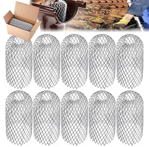 Gutter Protection Cover 10 Pieces Downpipe Filter Gutter Guards Expandable Aluminum Leaf Gutter Strainer Metal Gutter Sieve Down Pipe Covers Gutter Filter Screen Covers Mesh Gutter Sieve Traps
