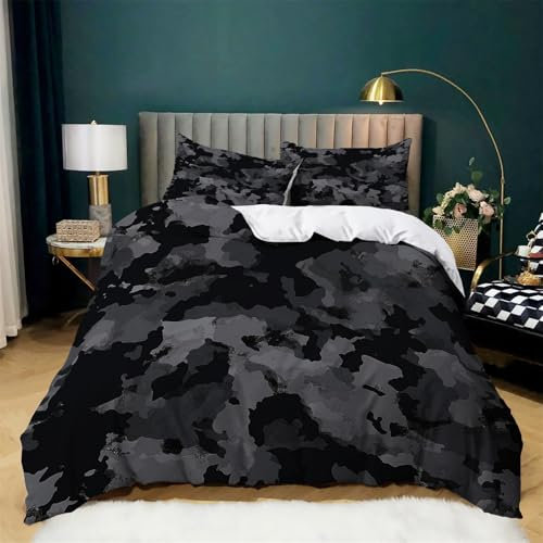 CozyRest Drucken Bettwäsche Set 135x200 cm 3teilig mit Reißverschluss Weiche Schlafkomfort Dunkelgrau Bettbezug Tarnung Kinderbettwäsche mit Kissenbezug 80x80 cm, Einzelbett