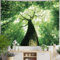 Skcess Wald Wandteppich Natur, Grün Wandtuch XXL Tapestry Landschaft Baum Sonnenaufgang Tapisserie Wandbehang Wanddekoration für Schlafzimmer 350 x 256cm