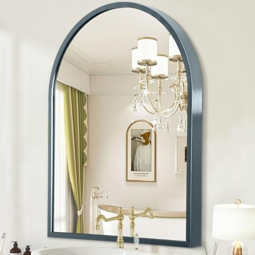 HLFMVWE Bogen Wandspiegel Badspiegel blau Metall gerahmt Spiegel, gewölbte Wand montiert Eitelkeit Spiegel für Schlafzimmer, Wohnzimmer, Eingang, 40 x 30 cm