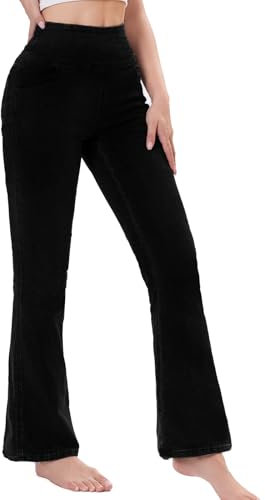Chasehot Bootcut Jeans Damen, High Waist Stretch Jeggings Damen mit 4 Taschen Jeanshose zum Anziehen Schlaghose Jeans,Noir-L-31