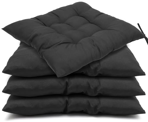 Tutamaz 4er Set Stuhlkissen 40x40 cm, Sitzkissen Stuhlauflage mit Bändern für Bürostuhl Balkonstuhl Sitzpolster Indoor Outdoor für Garten Sitzpolster Set Rattanstühle Wohnzimmer Studierzimmer
