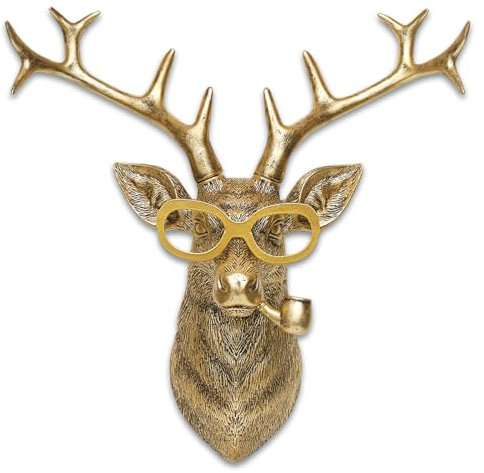 Tierköpfe, Wanddekoration, Kunstharz, Tierskulpturen, Kopf, Wandbehang, Dekoration, goldfarben, Vintage-Wandskulptur für Wohnzimmer, Schlafzimmer, Büro (Hirsch, Metallrahmen nicht im Lieferumfang