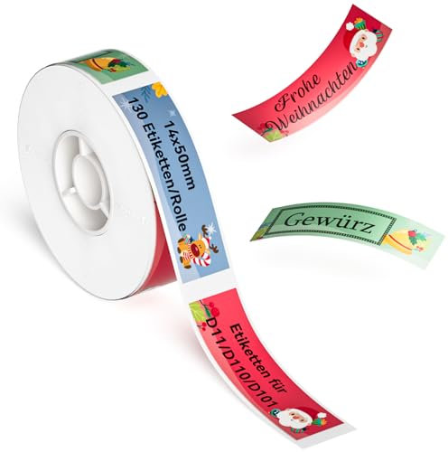 NIIMBOT D110 D11 D101 Etiketten, 14 x 50mm 130 pro Rolle - Bunte Labels für Weihnachten