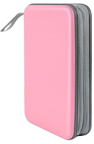 Hbxdeco Car CD DVD Case, 96 Capacity Hard Plastic CD Organizer DVD Case Holder, Portable Zipper CD DVD Disc Organizer Storage, CD DVD Storage Binder for Home, Car, Office, Travel (Pink)