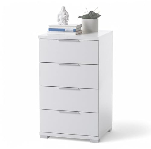 Stella Trading SMILLA Nachttisch in Weiß - Moderner Nachtschrank mit Schubladen und viel Stauraum - 46 x 79 x 42 cm (B/H/T)