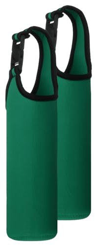 sourcing map 2pcs Neoprene Carrier Water Bottle Sleeve, 15.5-20oz Insulated Water Glass Bottle Carrier Bag Collapsible Drink Bottle Sleeve Cover Holder with Handle, Dark Green