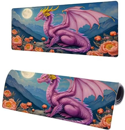 Tapis de Souris XXL Gaming 800x400x3mm, Grand Tapis de Souris Lune, Imperméable sous Main Bureau, Base en Caoutchouc antidérapante, Multifonctionnel Etendu Mouse Pad Dragon pour Bureau, Gamer N-2