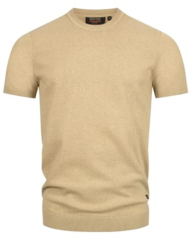 Indicode Herren INVasko T-Shirt Feinstrick mit Rippstricksaum | Herrenshirt Sommershirt Männer Cornstalk, XL